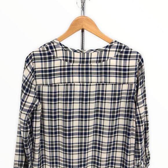 Madewell Navy Cream Plaid Artiste Tunic Dress with Tassels and Pockets - Picture 7 of 13